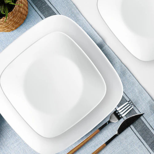 Corelle Dinnerware- Lightweight Square? Pure White 12-piece Dinnerware Set with Appetizer Plates, Service for 4 Corelle Dinnerware- Lightweight Square? Pure White 12-piece Dinnerware Set with Appetizer Plates, Service for 4