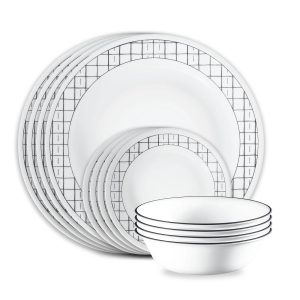 Corelle Dinnerware- Lightweight Delicate Grid 18-piece Dinnerware Set, Service for 6