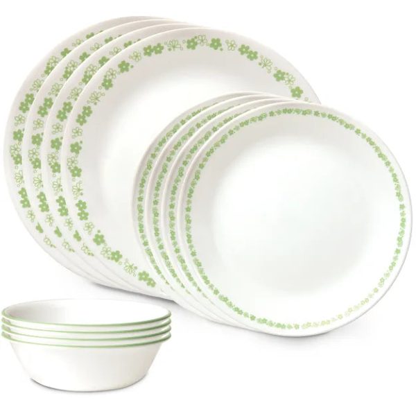 Corelle Dinnerware- Lightweight Spring Blossom Green 12-piece Dinnerware Set, Service for 4 Corelle Dinnerware- Lightweight Spring Blossom Green 12-piece Dinnerware Set, Service for 4
