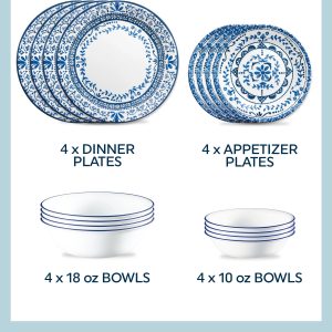 Corelle Dinnerware- Lightweight Portofino 16-piece Dinnerware Set, Service for 4