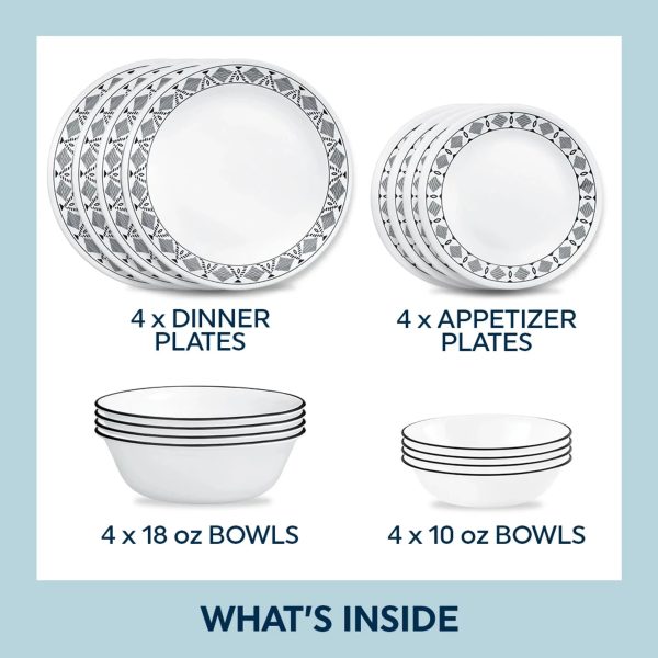 Corelle Dinnerware- Lightweight Cusco 16-piece Mugless Dinnerware Set, Service for 4