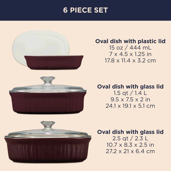 Corelle Dinnerware- Lightweight French Colors 6-piece Bakeware Set, Cabernet