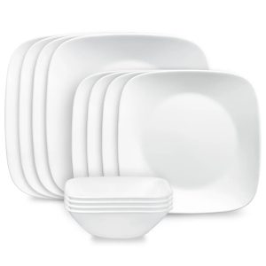 Corelle Dinnerware- Lightweight Square? Pure White 12-piece Dinnerware Set, Service for 4 Corelle Dinnerware- Lightweight Square? Pure White 12-piece Dinnerware Set, Service for 4