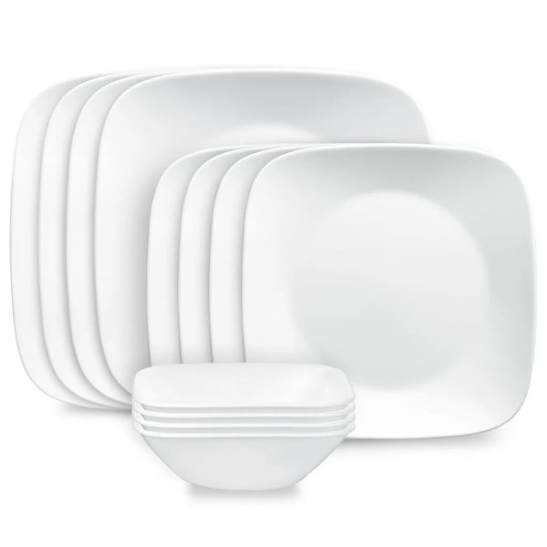 Corelle Dinnerware- Lightweight Square? Pure White 12-piece Dinnerware Set, Service for 4 Corelle Dinnerware- Lightweight Square? Pure White 12-piece Dinnerware Set, Service for 4