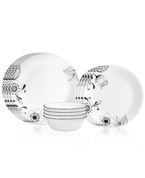 Corelle Dinnerware- Lightweight Inked Poppy 12-piece Dinnerware Set, Service for 4 Corelle Dinnerware- Lightweight Inked Poppy 12-piece Dinnerware Set, Service for 4