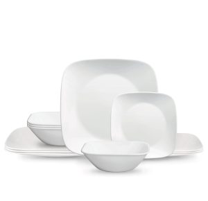 Corelle Dinnerware- Lightweight Square? Pure White 12-piece Dinnerware Set with Appetizer Plates, Service for 4 Corelle Dinnerware- Lightweight Square? Pure White 12-piece Dinnerware Set with Appetizer Plates, Service for 4