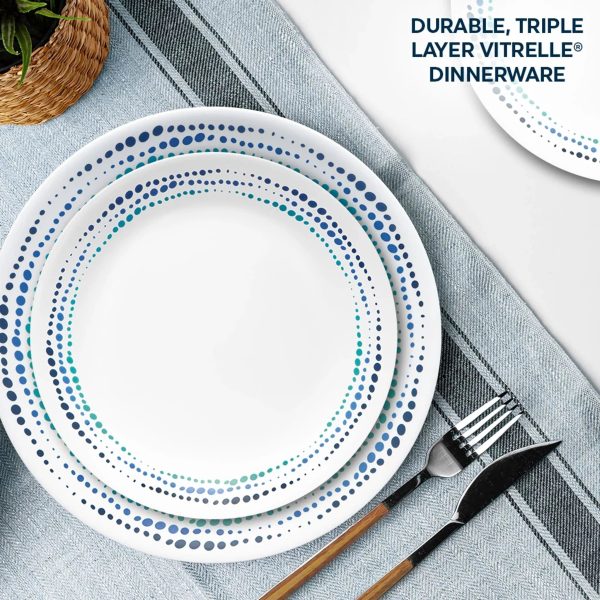 Corelle Dinnerware- Lightweight Ocean Blues 16-piece Mugless Dinnerware Set, Service of 4