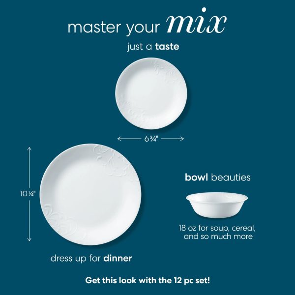 Corelle Dinnerware- Lightweight Madeline 12-piece Dinnerware Set, Service for 4