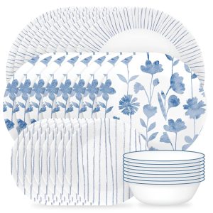 Corelle Dinnerware- Lightweight Botanical Stripes 32-piece Dinnerware Set, Service for 8