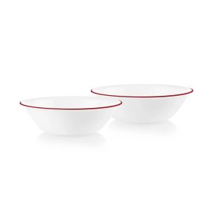 Corelle Dinnerware- Lightweight Radiant Red Banded 1-quart Serving Bowls, 2-pack