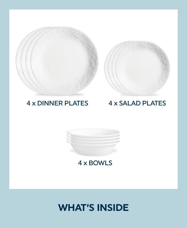 Corelle Dinnerware- Lightweight Bella Faenza 12-piece Dinnerware Set, Service for 4 Corelle Dinnerware- Lightweight Bella Faenza 12-piece Dinnerware Set, Service for 4