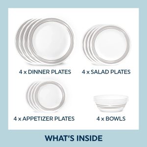 Corelle Dinnerware- Lightweight Brushed Silver 16-piece Dinnerware Set, Service for 4