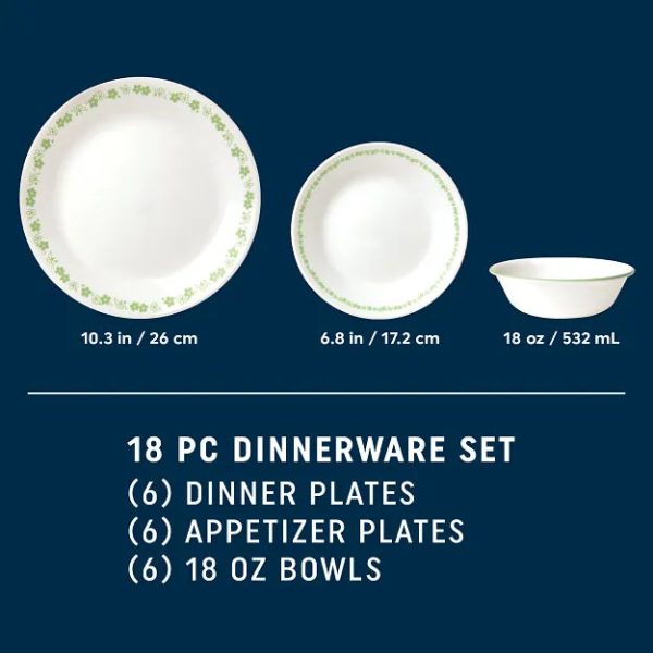 Corelle Dinnerware- Lightweight Spring Blossom Green 18-piece Dinnerware Set, Service for 6 Corelle Dinnerware- Lightweight Spring Blossom Green 18-piece Dinnerware Set, Service for 6