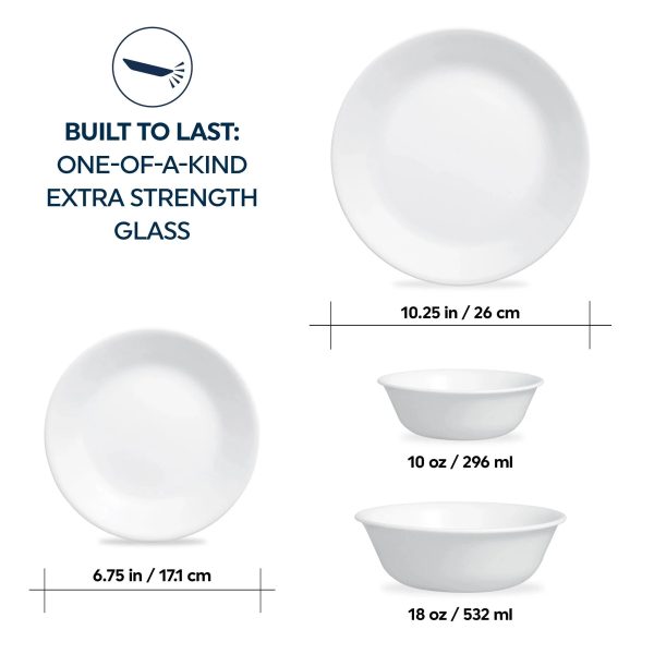 Corelle Dinnerware- Lightweight Winter Frost White 16-piece Mugless Dinnerware Set, Service for 4 Corelle Dinnerware- Lightweight Winter Frost White 16-piece Mugless Dinnerware Set, Service for 4