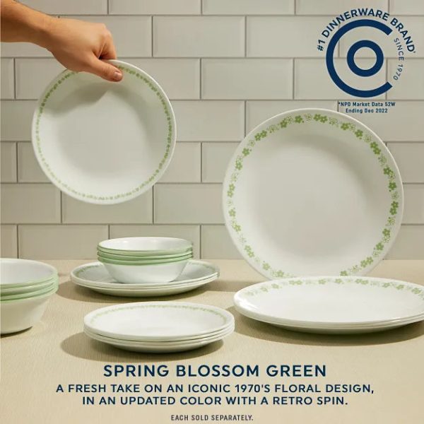 Corelle Dinnerware- Lightweight Spring Blossom Green 6.75 Appetizer Plate
