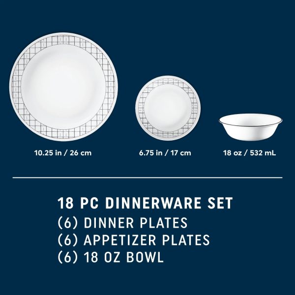 Corelle Dinnerware- Lightweight Delicate Grid 18-piece Dinnerware Set, Service for 6 Corelle Dinnerware- Lightweight Delicate Grid 18-piece Dinnerware Set, Service for 6