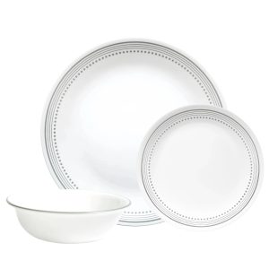 Corelle Dinnerware- Lightweight Mystic Gray 12-piece Dinnerware Set, Service for 4