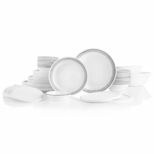 78‑Piece Dinnerware Set, Service for 12, Grey Dotted Band White Glass Tableware Set