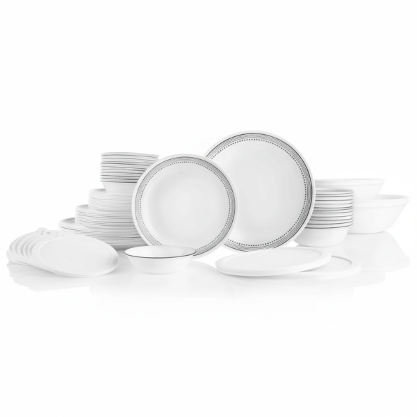 AF635201_097b3b0f-4ad8-4446-bf3f-ba4b05c3e34a 78‑Piece Dinnerware Set, Service for 12, Grey Dotted Band White Glass Tableware Set
