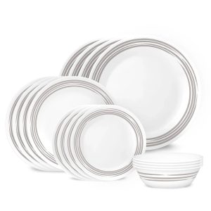 Corelle Dinnerware- Lightweight Brushed Silver 16-piece Dinnerware Set, Service for 4