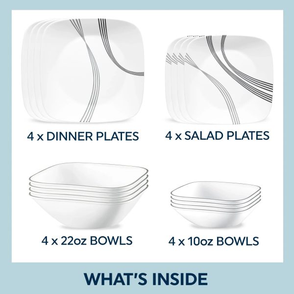 Corelle Dinnerware- Lightweight Urban Arc 16-piece Dinnerware Set, Service for 4