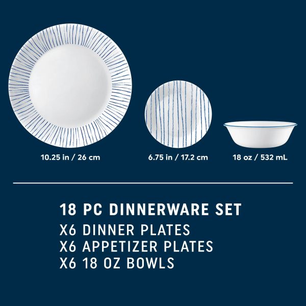 Corelle Dinnerware- Lightweight Nautical Stripes 18-piece Dinnerware Set, Service for 6 Corelle Dinnerware- Lightweight Nautical Stripes 18-piece Dinnerware Set, Service for 6