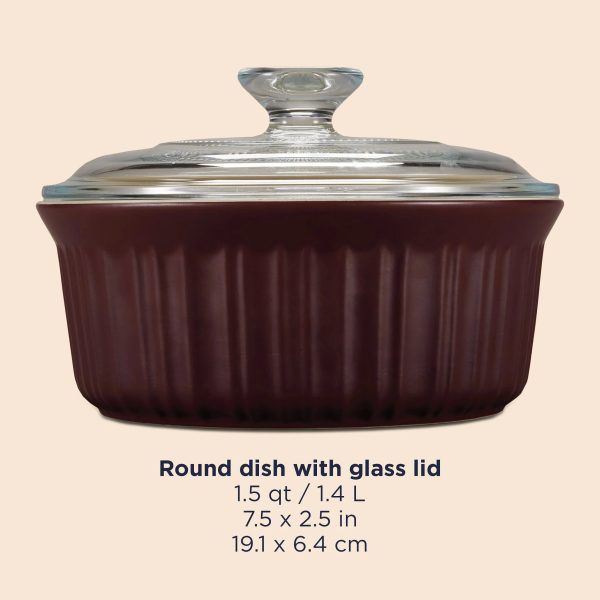 Corelle Dinnerware- Lightweight French Colors 1.5-quart Round Baking Dish, Cabernet