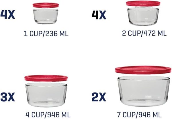 Corelle Dinnerware- Lightweight Anchor Hocking 26 Piece Glass Storage Containers with Lids (13 Glass Food Storage Containers & 13 Red SnugFit Lids)