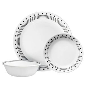 Corelle Dinnerware- Lightweight City Block 18-piece Mugless Dinnerware Set, Service for 6