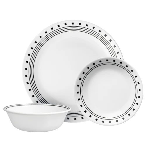 Corelle Dinnerware- Lightweight City Block 18-piece Mugless Dinnerware Set, Service for 6