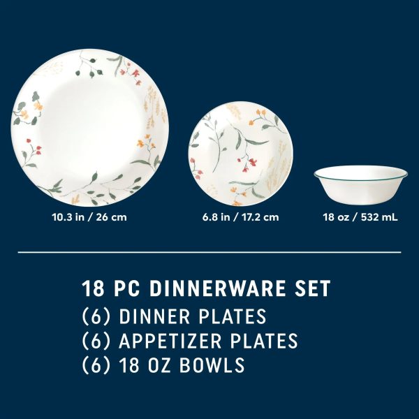 Corelle Dinnerware- Lightweight Wildflower Scatter 18-piece Dinnerware Set, Service for 6 Corelle Dinnerware- Lightweight Wildflower Scatter 18-piece Dinnerware Set, Service for 6