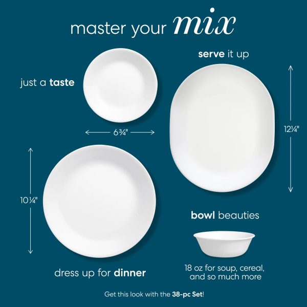 Corelle Dinnerware- Lightweight Winter Frost White 38-piece Dinnerware Set, Service for 12 Corelle Dinnerware- Lightweight Winter Frost White 38-piece Dinnerware Set, Service for 12