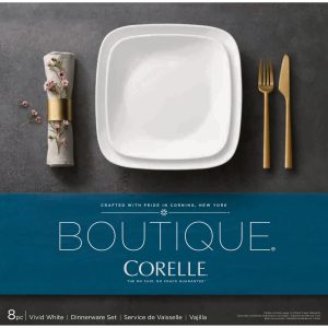 Corelle Dinnerware- Lightweight Boutique Vivid White 8-piece Dinnerware Set, Service for 4