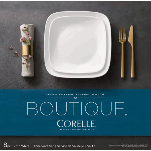 Corelle Dinnerware- Lightweight Boutique Vivid White 8-piece Dinnerware Set, Service for 4 Corelle Dinnerware- Lightweight Boutique Vivid White 8-piece Dinnerware Set, Service for 4