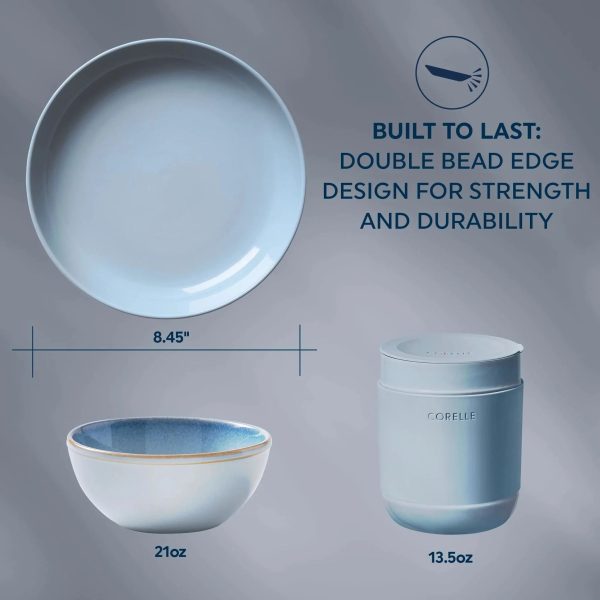 Corelle Dinnerware- Lightweight Stoneware 16-piece Dinnerware Set, Service for 4, Nordic Blue Corelle Dinnerware- Lightweight Stoneware 16-piece Dinnerware Set, Service for 4, Nordic Blue