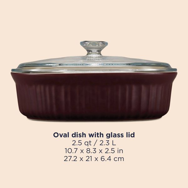 Corelle Dinnerware- Lightweight French Colors 2.5-quart Oval Baking Dish, Cabernet