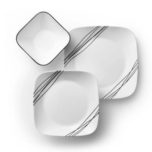 Corelle Dinnerware- Lightweight Square Simple Sketch 18-piece Dinnerware Set, Service for 6