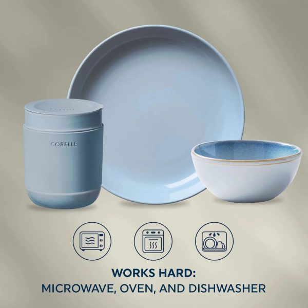 Corelle Dinnerware- Lightweight Stoneware 16-piece Dinnerware Set, Service for 4, Nordic Blue Corelle Dinnerware- Lightweight Stoneware 16-piece Dinnerware Set, Service for 4, Nordic Blue