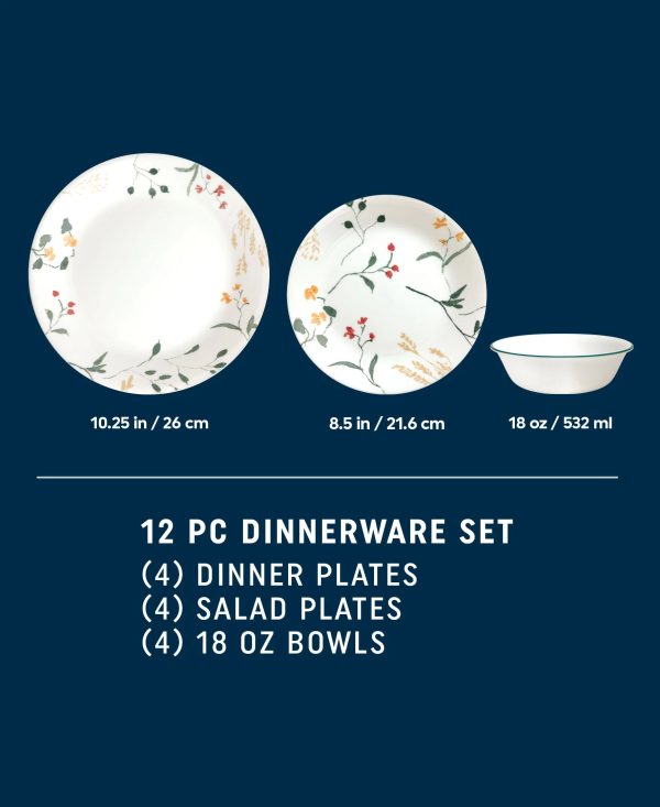 Corelle Dinnerware- Lightweight Wildflower Scatter 12-piece Dinnerware Set, Service for 4 Corelle Dinnerware- Lightweight Wildflower Scatter 12-piece Dinnerware Set, Service for 4