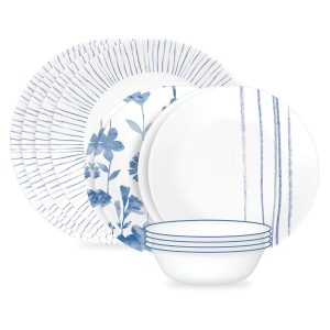 Corelle Dinnerware- Lightweight Botanical Stripes 12-piece Dinnerware Set, Service for 4 Corelle Dinnerware- Lightweight Botanical Stripes 12-piece Dinnerware Set, Service for 4