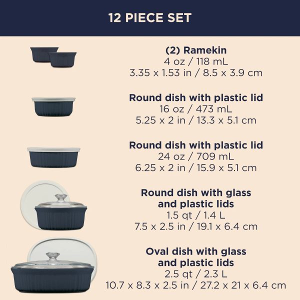 Corelle Dinnerware- Lightweight French Colors 12-piece Oval Bakeware Set, Navy Corelle Dinnerware- Lightweight French Colors 12-piece Oval Bakeware Set, Navy