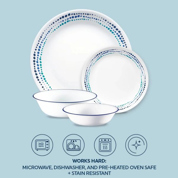 Corelle Dinnerware- Lightweight Ocean Blues 16-piece Mugless Dinnerware Set, Service of 4