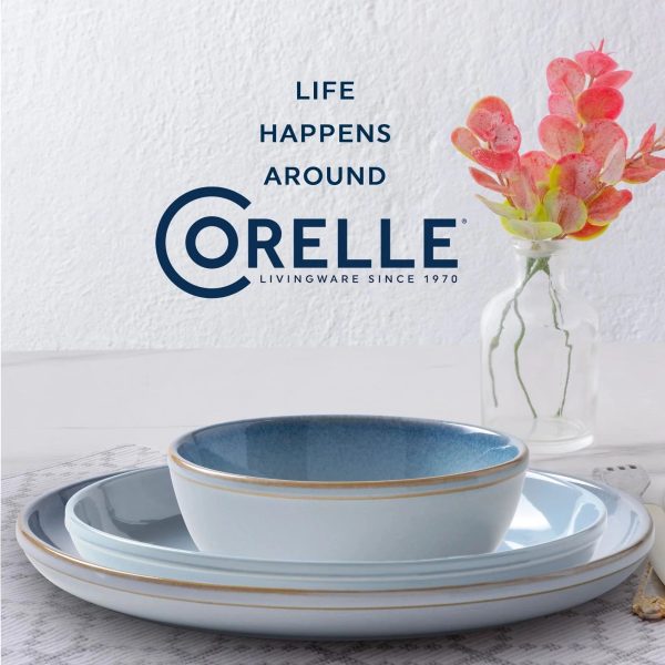 Corelle Dinnerware- Lightweight Stoneware 16-piece Dinnerware Set, Service for 4, Nordic Blue Corelle Dinnerware- Lightweight Stoneware 16-piece Dinnerware Set, Service for 4, Nordic Blue