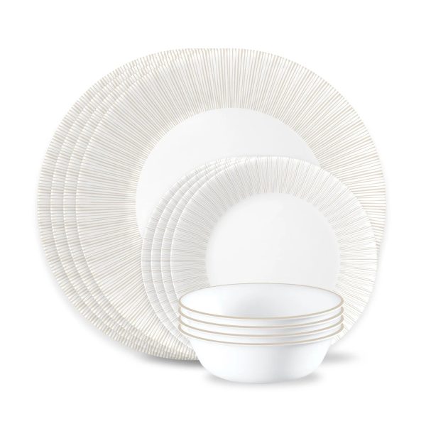 Corelle Dinnerware- Lightweight Hushed Lines 12-piece Dinnerware Set, Service for 4