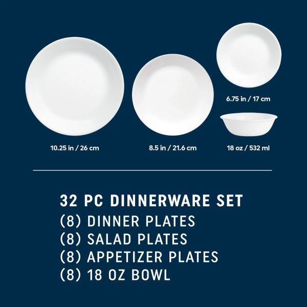Corelle Dinnerware- Lightweight Shimmering White 32-piece Dinnerware Set, Service for 8 Corelle Dinnerware- Lightweight Shimmering White 32-piece Dinnerware Set, Service for 8