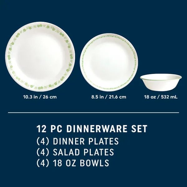 Corelle Dinnerware- Lightweight Spring Blossom Green 12-piece Dinnerware Set, Service for 4 Corelle Dinnerware- Lightweight Spring Blossom Green 12-piece Dinnerware Set, Service for 4