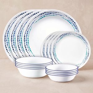 Ocean Blues 16-Piece Double Bowl Dinnerware Set, Service for 4
