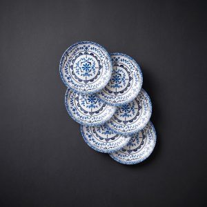 6 Pack 6.75 Inch Blue Floral Appetizer Plates, Vintage Mediterranean‑Style Decorative Salad Dessert Plates